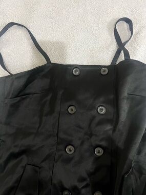 Black Double-Breasted Satin Dress with Spaghetti Straps